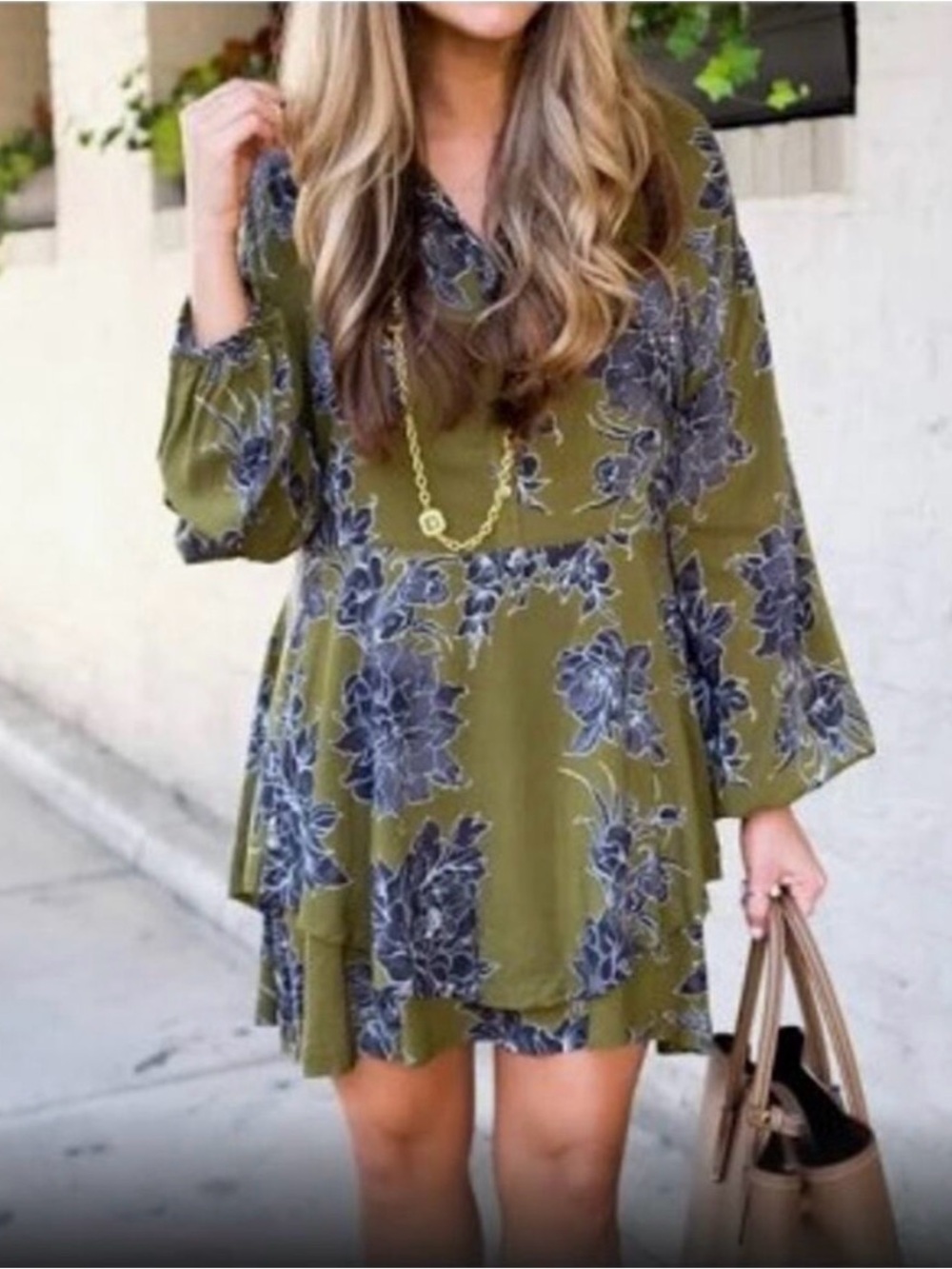 Free people shake it shirt dress tunic green floral pattern olive green small